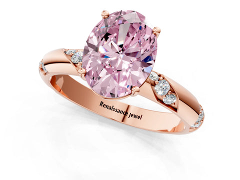 Rose gold Fancy Pink Oval Cut Solitaire Diamond Engagement Ring with Twisted Pave Band and Four-Prong Setting_4
