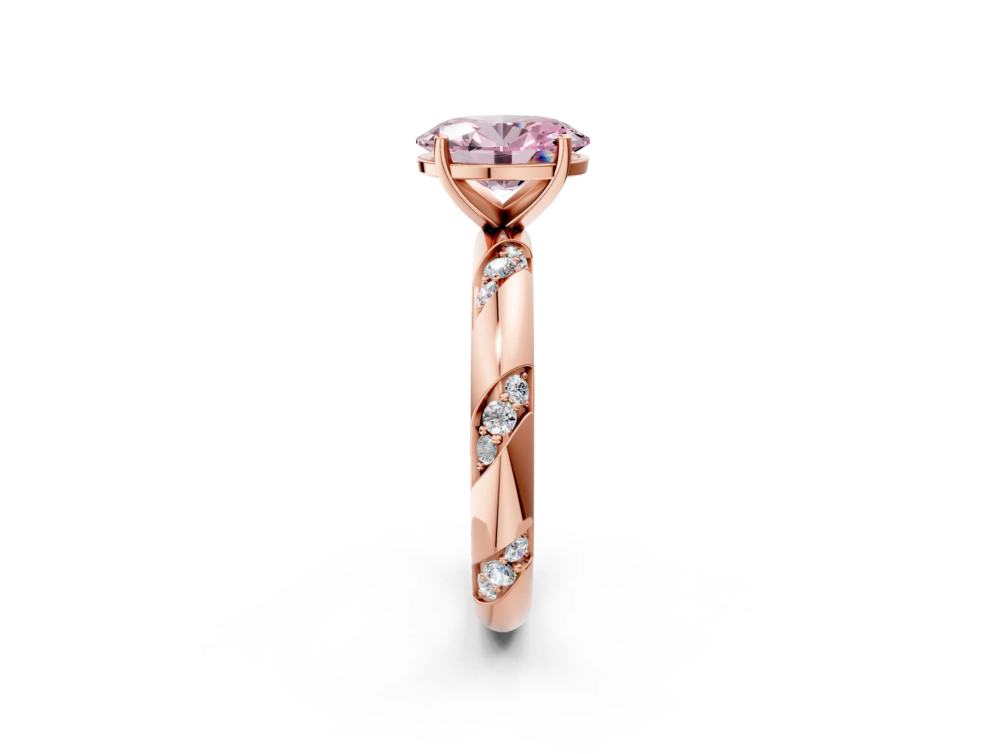 Rose gold Fancy Pink Oval Cut Solitaire Diamond Engagement Ring with Twisted Pave Band and Four-Prong Setting_5