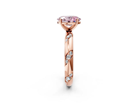Rose gold Fancy Pink Oval Cut Solitaire Diamond Engagement Ring with Twisted Pave Band and Four-Prong Setting_5