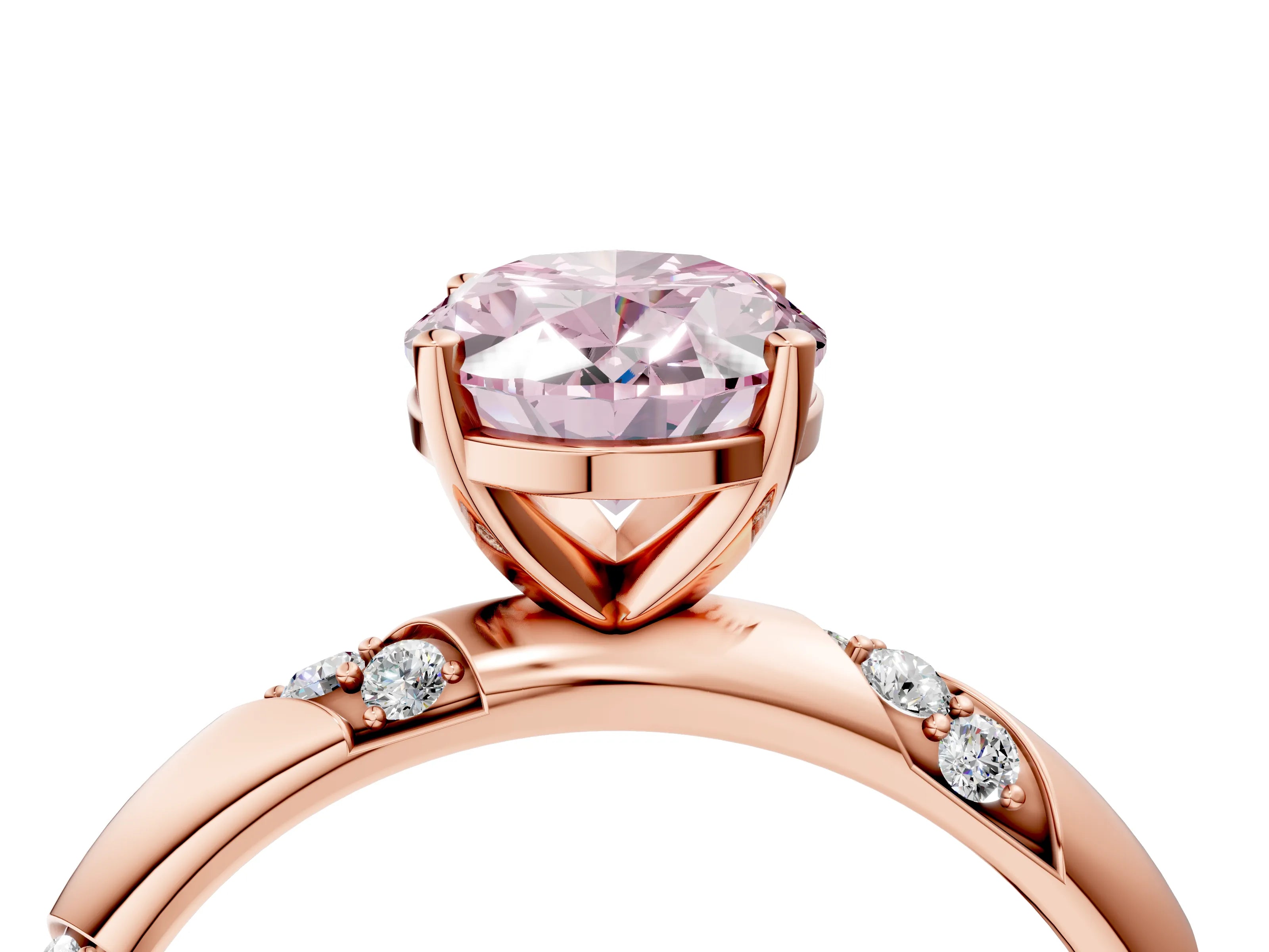 Rose gold Fancy Pink Oval Cut Solitaire Diamond Engagement Ring with Twisted Pave Band and Four-Prong Setting_7