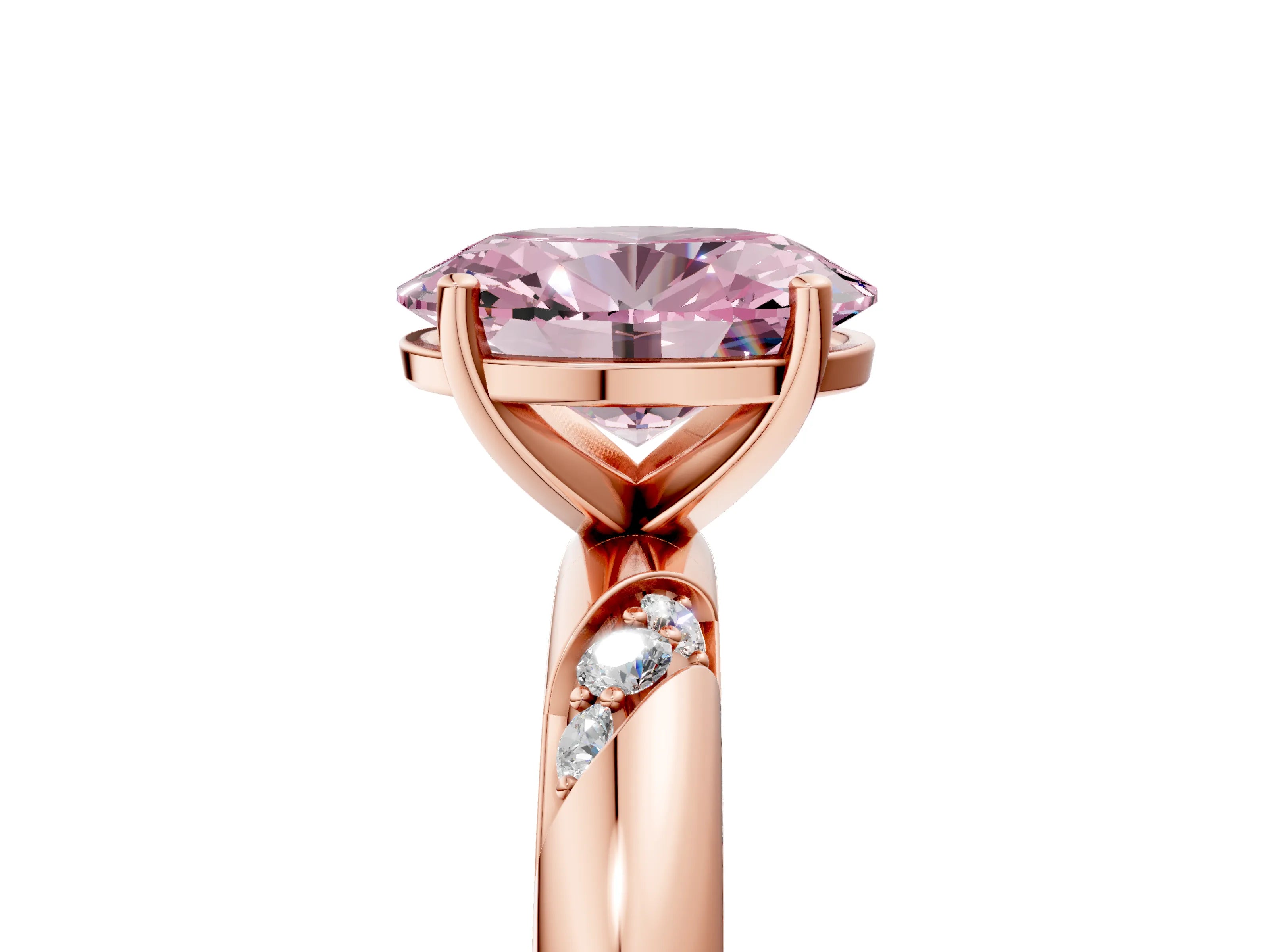 Rose gold Fancy Pink Oval Cut Solitaire Diamond Engagement Ring with Twisted Pave Band and Four-Prong Setting_8