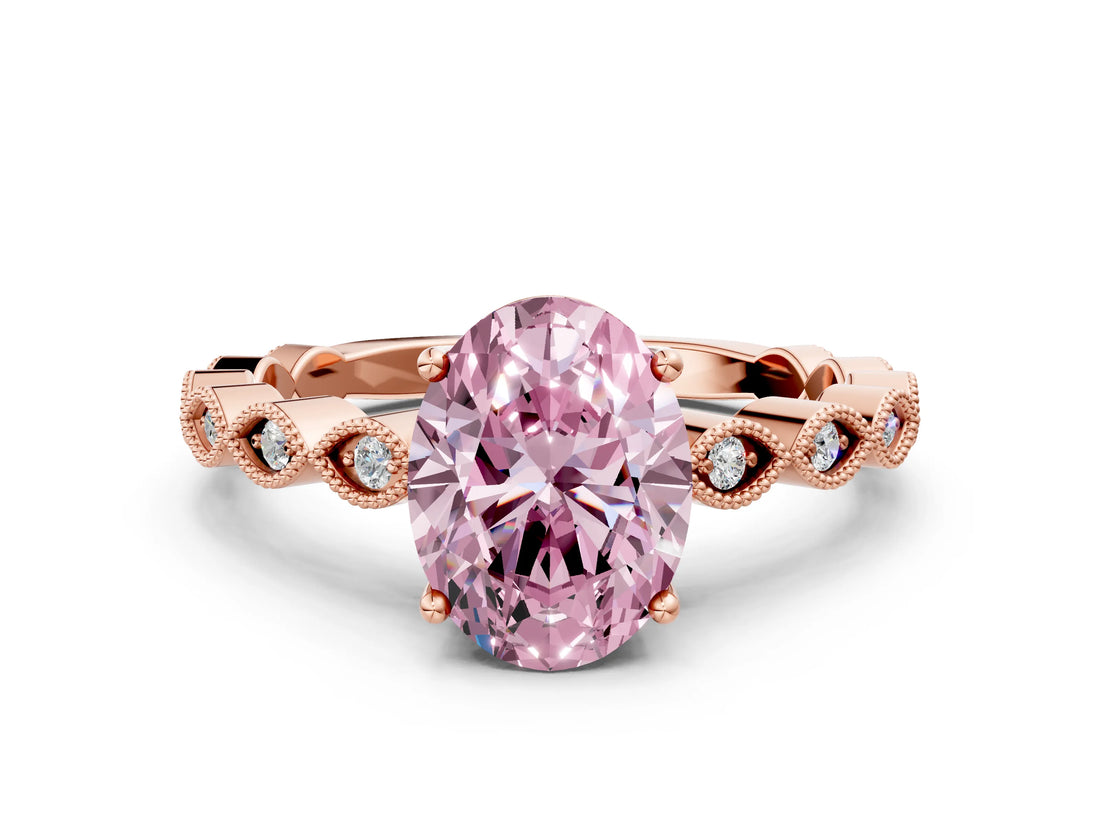 Rose gold Fancy Pink Oval Cut Solitaire Diamond Ring with Infinity Twist Band and Four-Prong Setting
