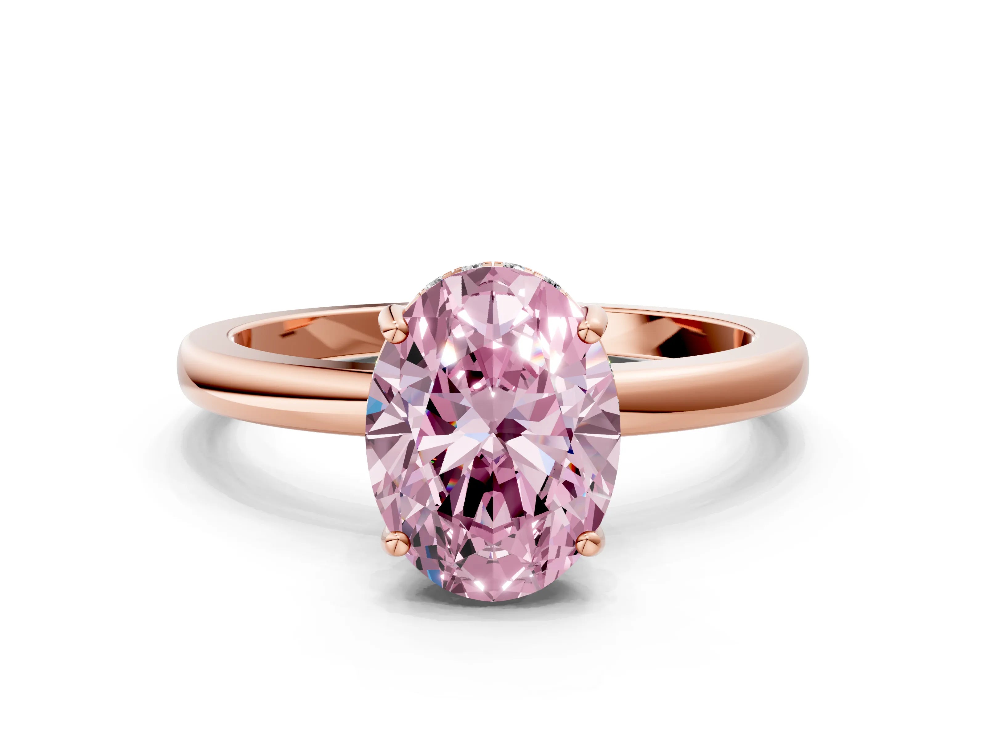 Rose gold Fancy Pink Oval Cut Solitaire Diamond Ring with Prong Setting and Plain Band
