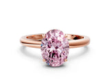 Rose gold Fancy Pink Oval Cut Solitaire Diamond Ring with Prong Setting and Plain Band