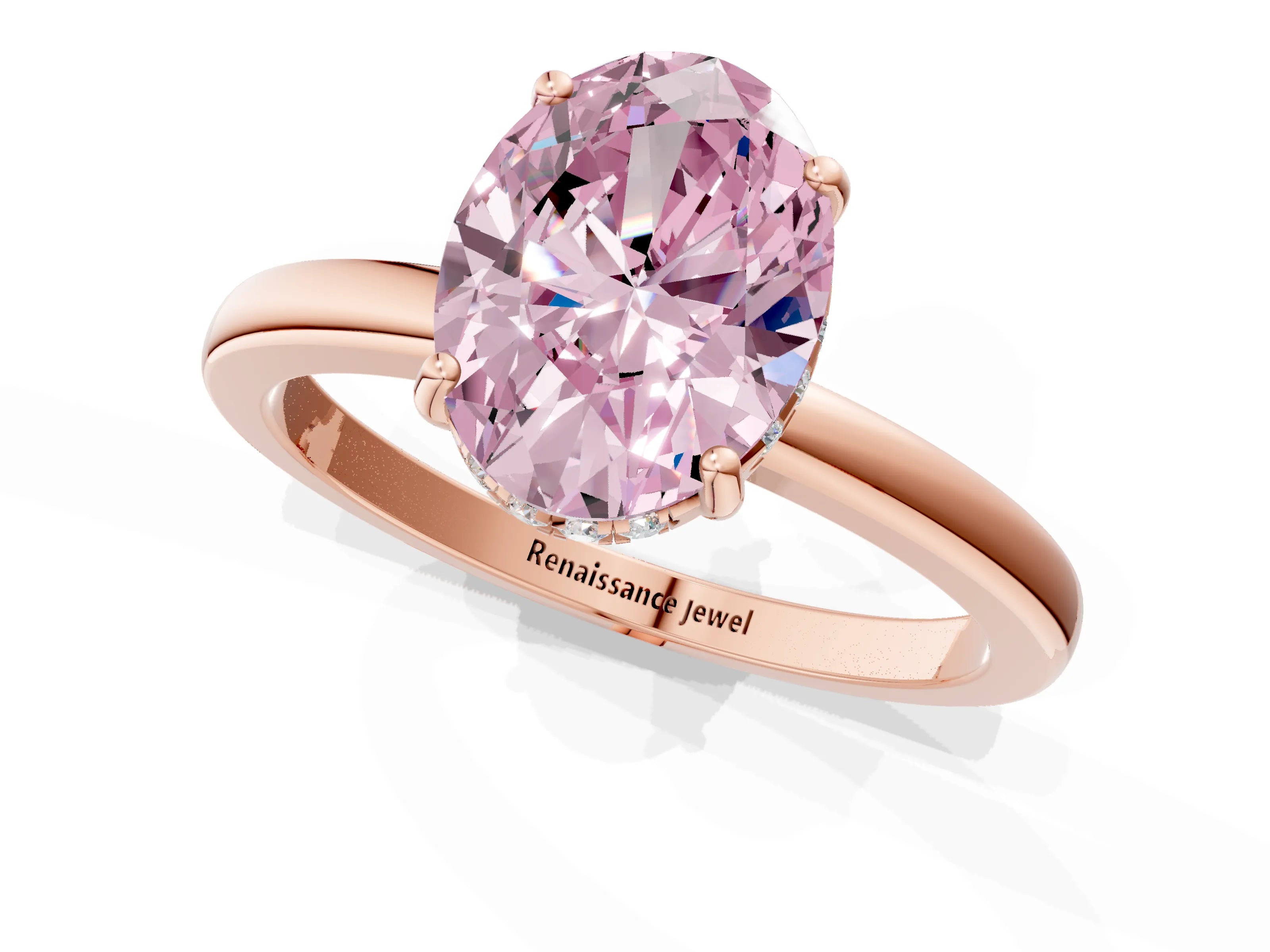 Rose gold Fancy Pink Oval Cut Solitaire Diamond Ring with Prong Setting and Plain Band_1