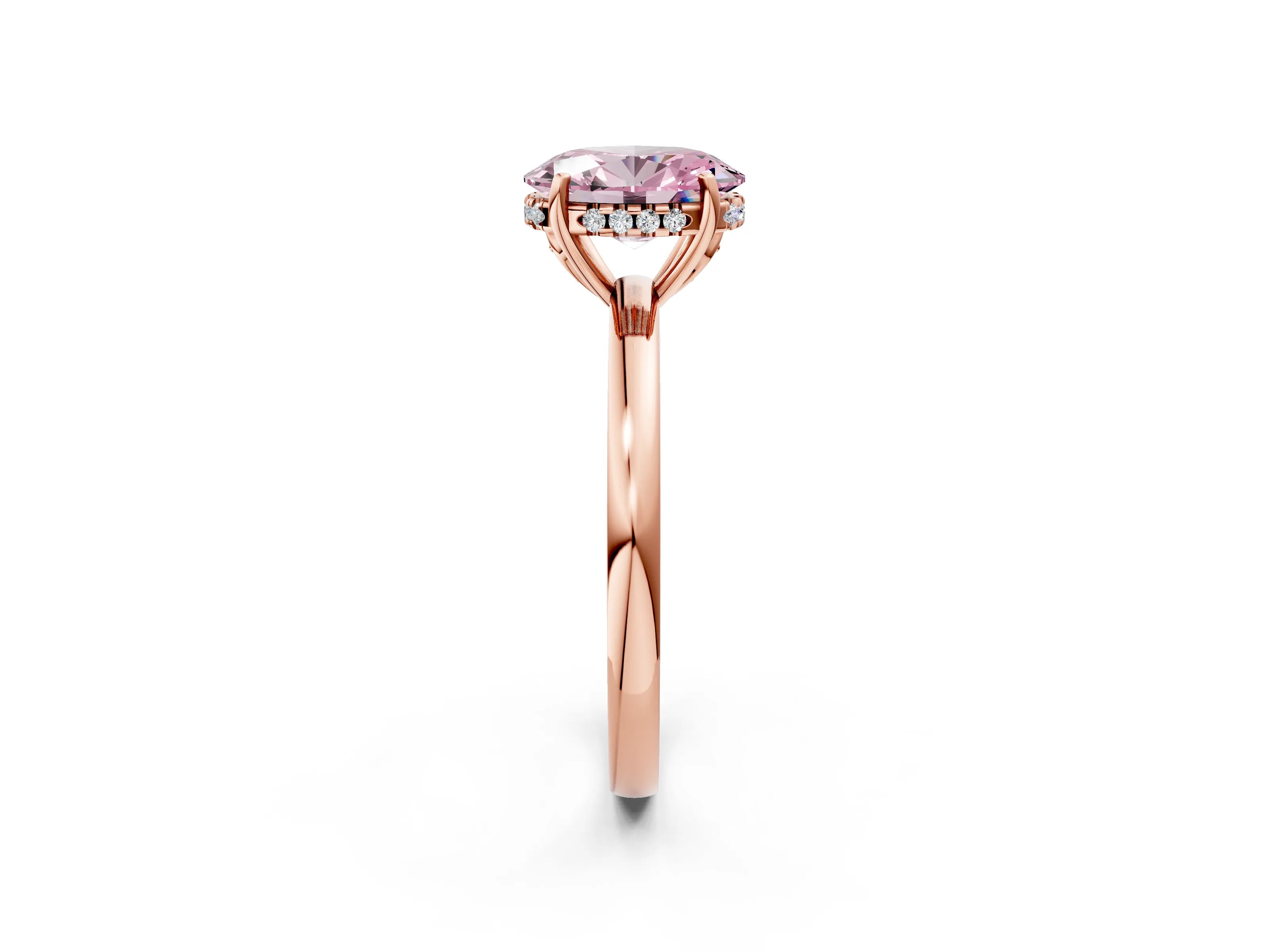 Rose gold Fancy Pink Oval Cut Solitaire Diamond Ring with Prong Setting and Plain Band_2