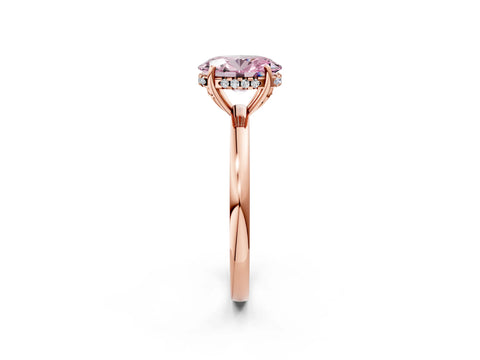 Rose gold Fancy Pink Oval Cut Solitaire Diamond Ring with Prong Setting and Plain Band_2