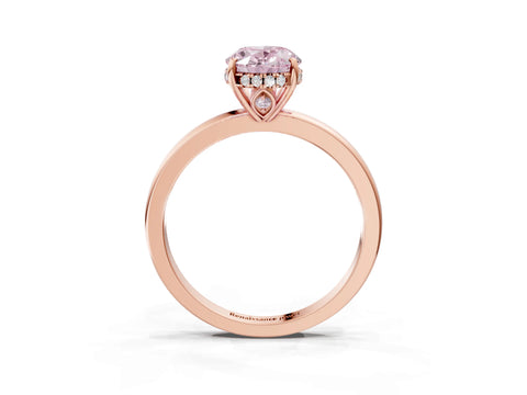 Rose gold Fancy Pink Oval Cut Solitaire Diamond Ring with Prong Setting and Plain Band_3