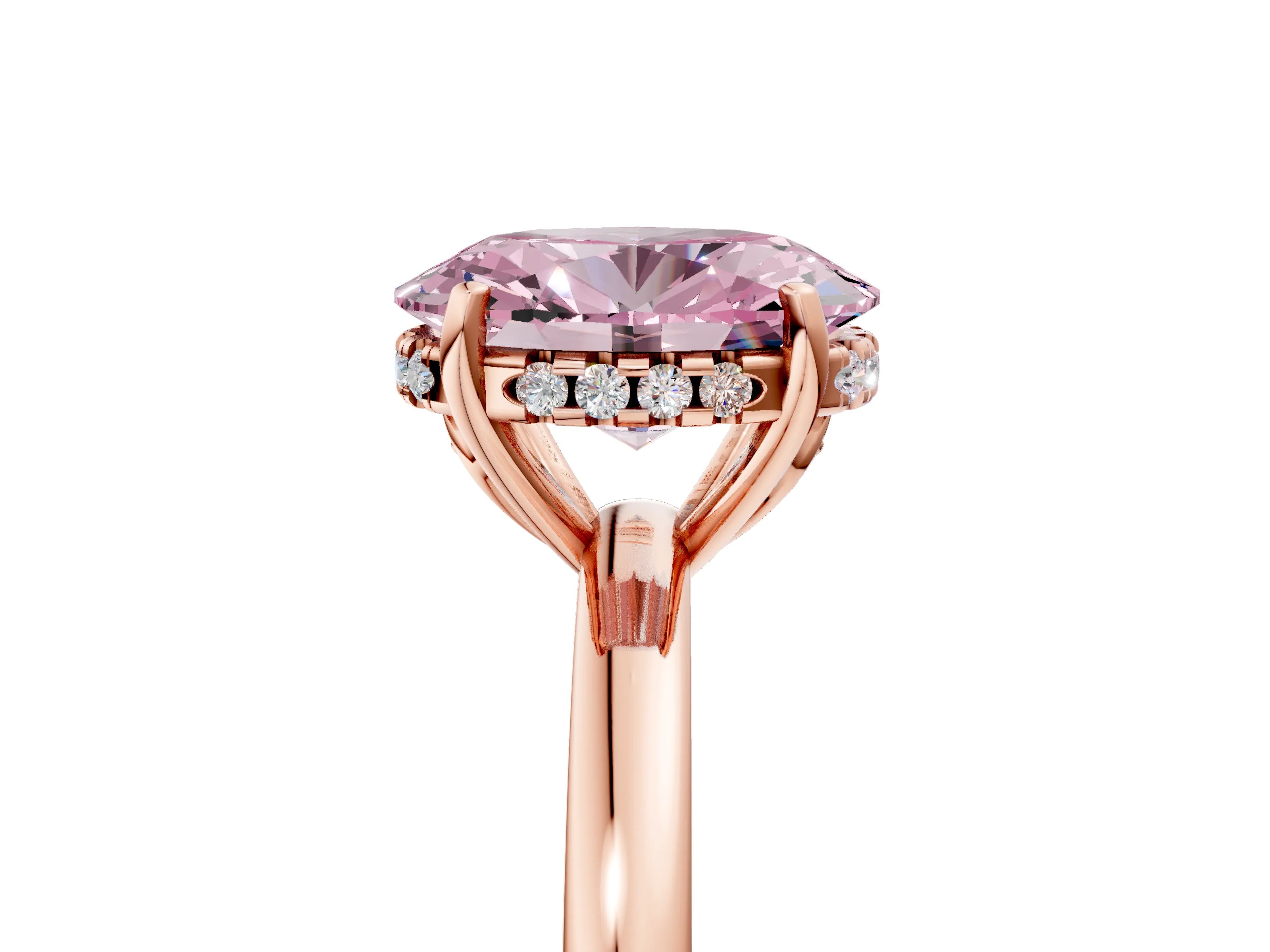Rose gold Fancy Pink Oval Cut Solitaire Diamond Ring with Prong Setting and Plain Band_5