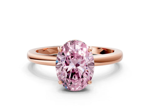 Rose gold Fancy Pink Oval Cut Solitaire Diamond Ring with Prong Setting and Plain Band