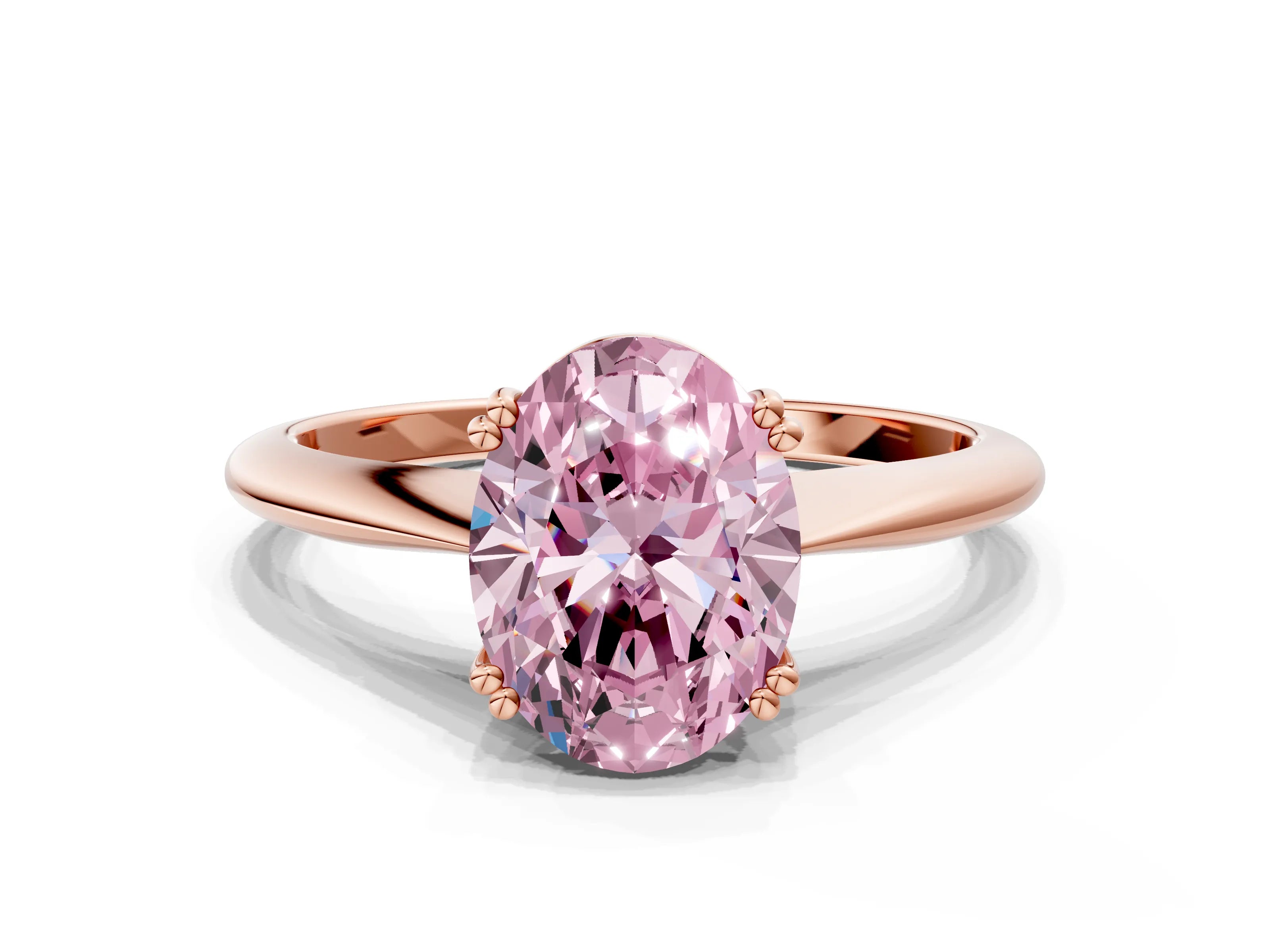 Rose gold Fancy Pink Oval Cut Solitaire Diamond Ring with Six-Prong Setting and Classic Band