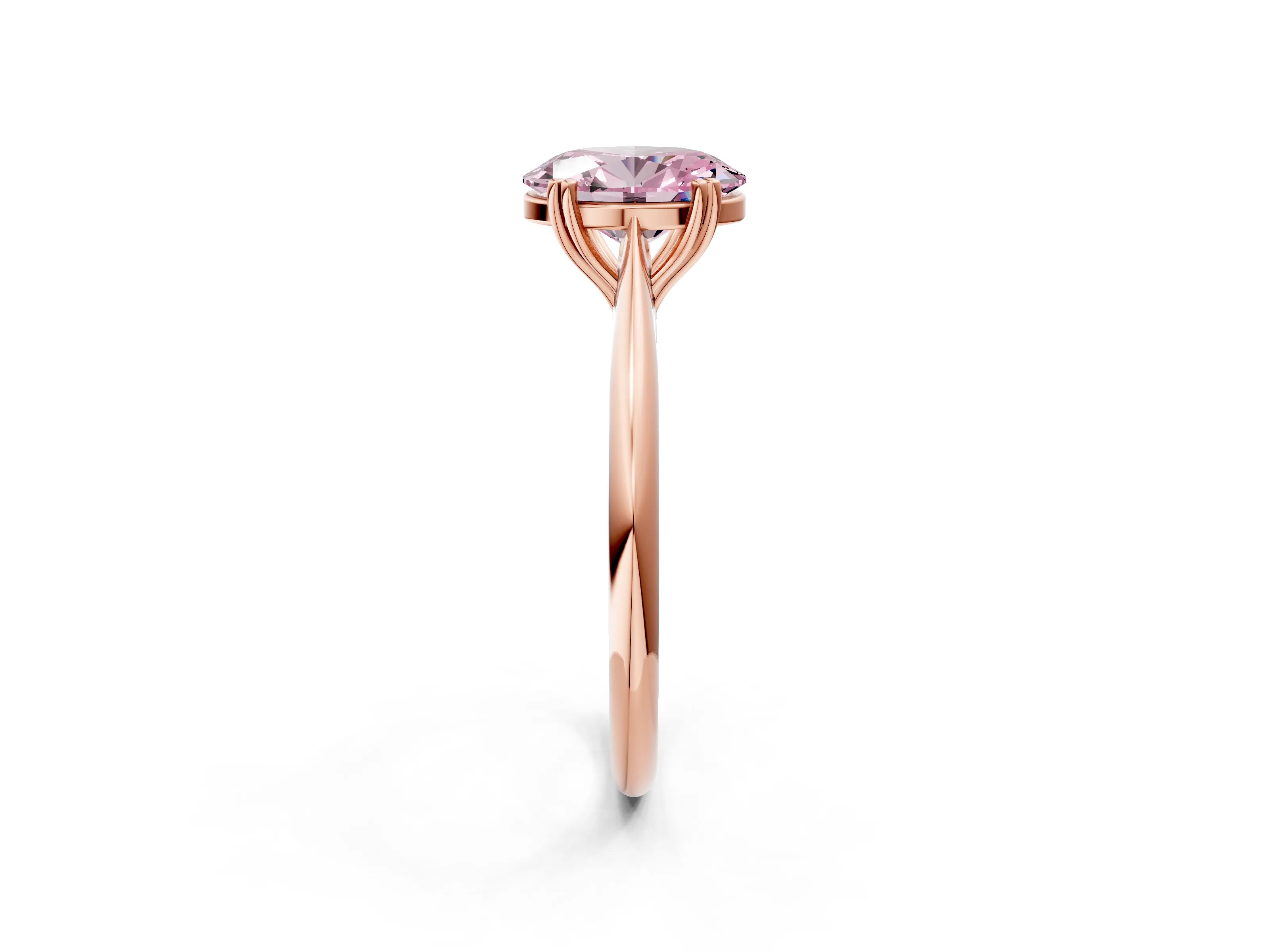 Rose gold Fancy Pink Oval Cut Solitaire Diamond Ring with Six-Prong Setting and Classic Band_2