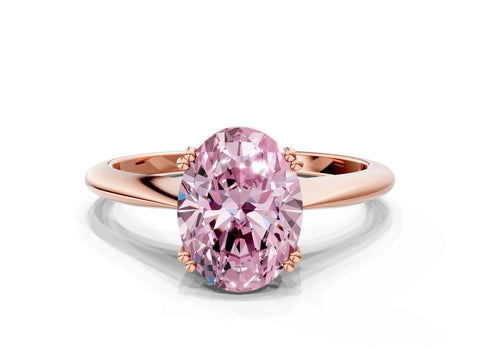 Rose gold Fancy Pink Oval Cut Solitaire Diamond Ring with Six-Prong Setting and Classic Band
