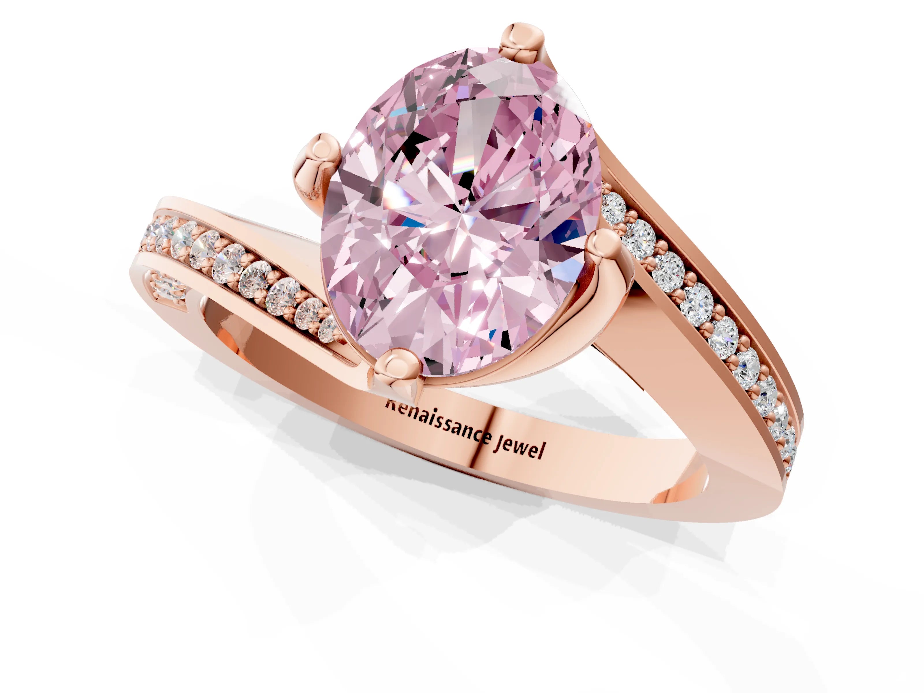 Rose gold Fancy Pink Oval Cut Solitaire Diamond Twist Band with Pavé Setting and Four-Prong Setting_1