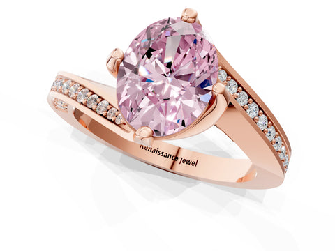 Rose gold Fancy Pink Oval Cut Solitaire Diamond Twist Band with Pavé Setting and Four-Prong Setting_1