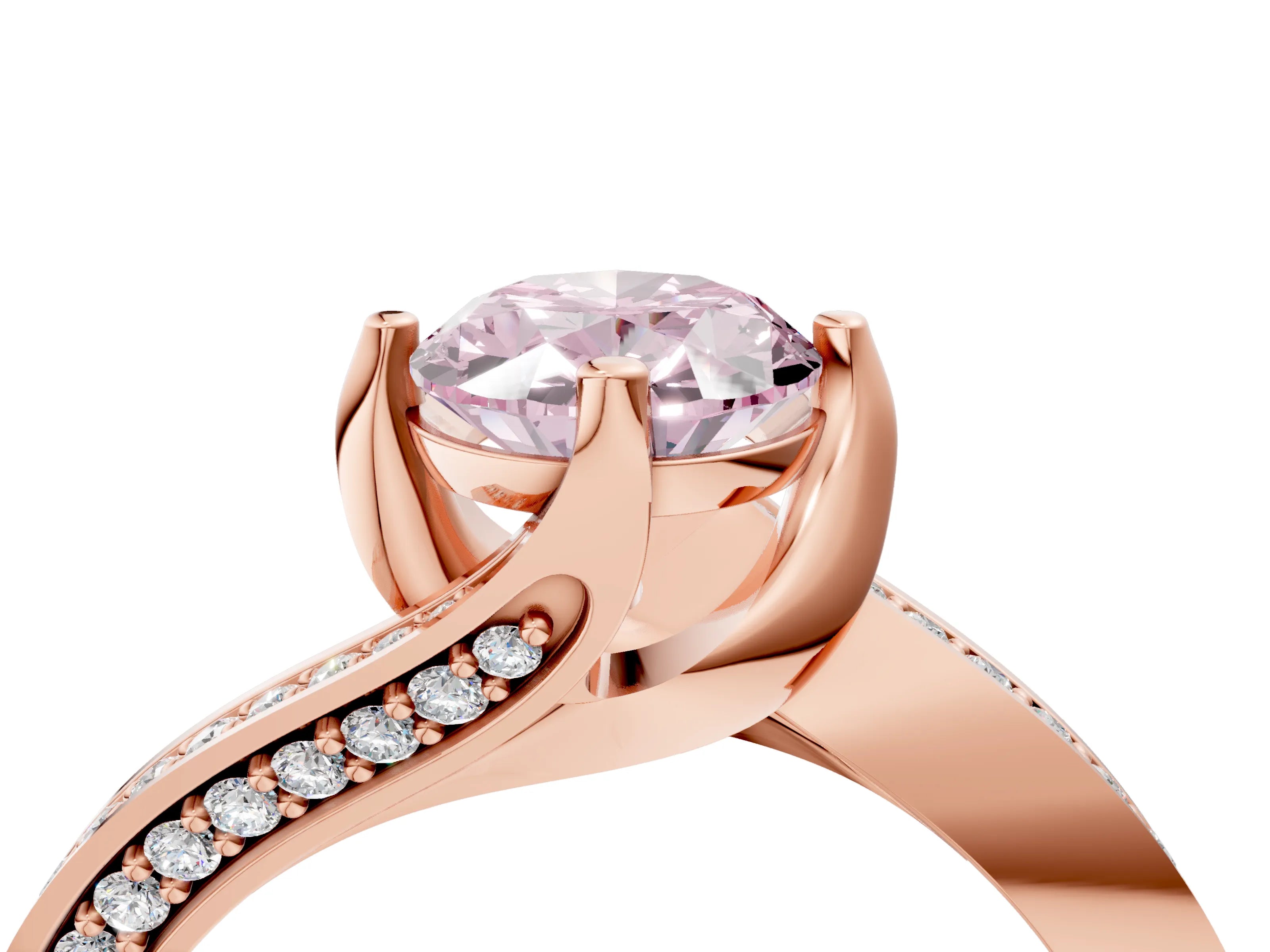 Rose gold Fancy Pink Oval Cut Solitaire Diamond Twist Band with Pavé Setting and Four-Prong Setting_4