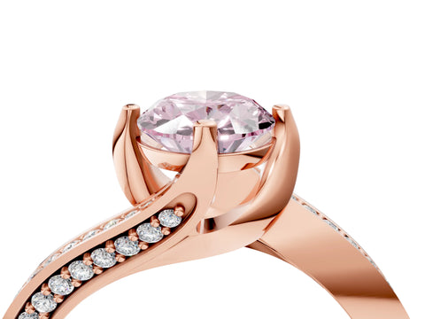 Rose gold Fancy Pink Oval Cut Solitaire Diamond Twist Band with Pavé Setting and Four-Prong Setting_4