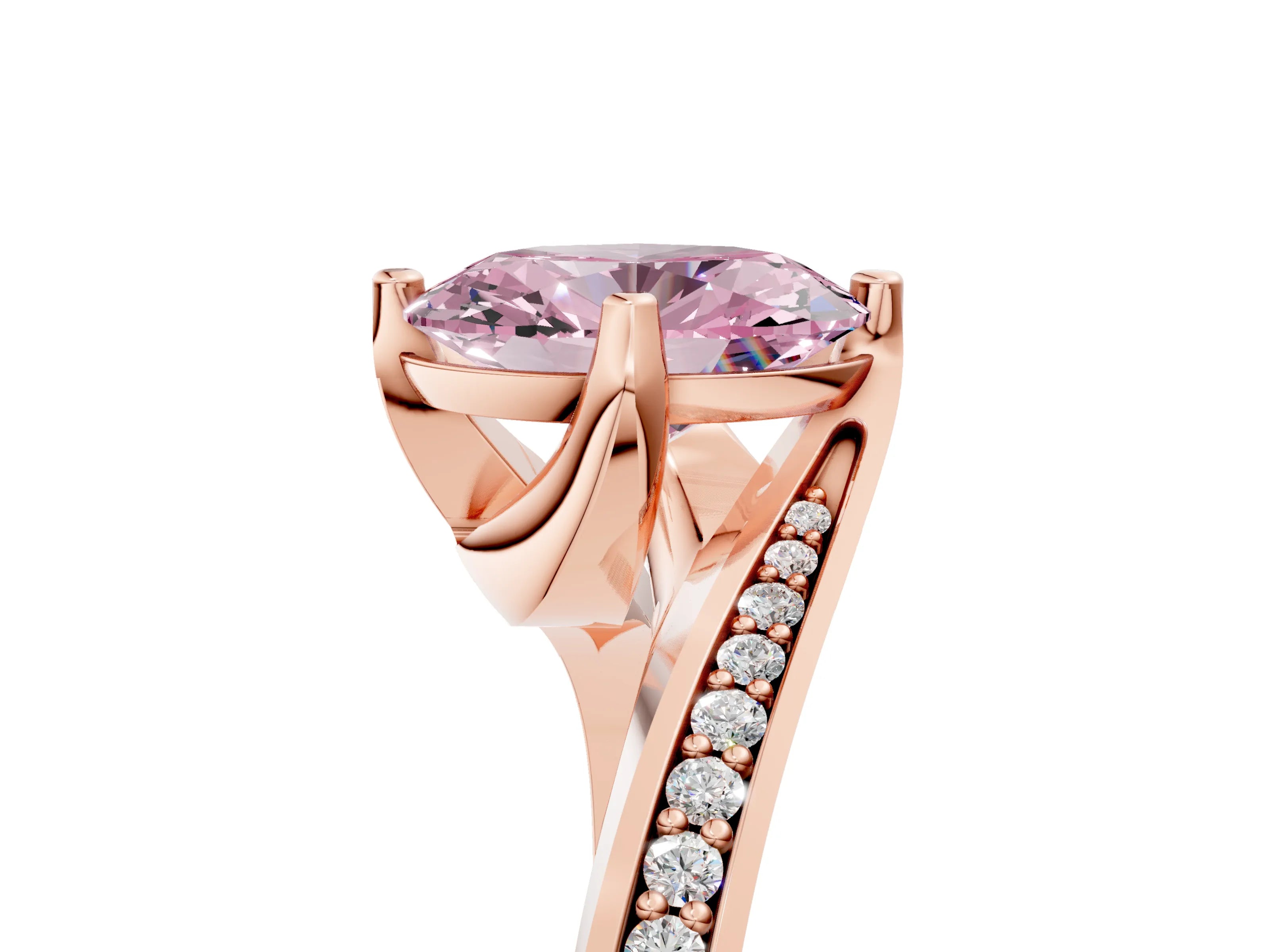 Rose gold Fancy Pink Oval Cut Solitaire Diamond Twist Band with Pavé Setting and Four-Prong Setting_5