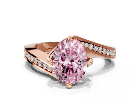 Rose gold Fancy Pink Oval Cut Solitaire Diamond Twist Band with Pavé Setting and Four-Prong Setting
