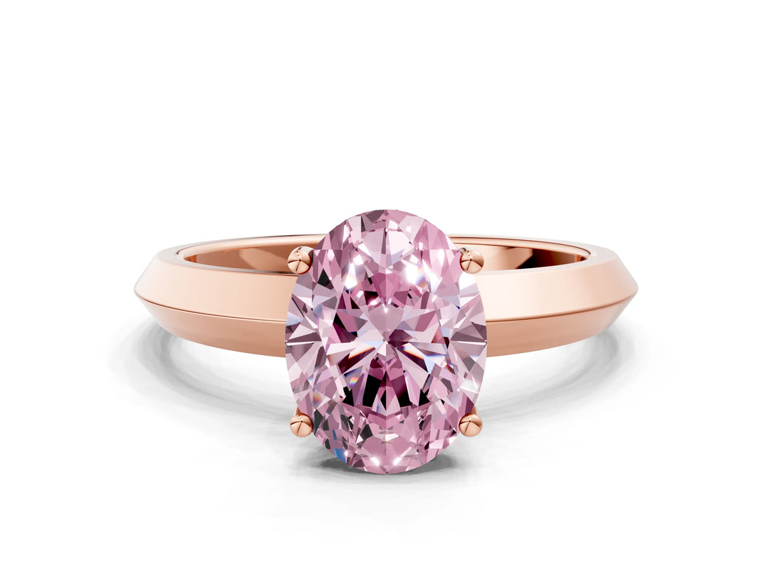 Rose gold Fancy Pink Oval  Cut Solitaire Engagement Ring with Flat Band and Four-Prong Setting 1