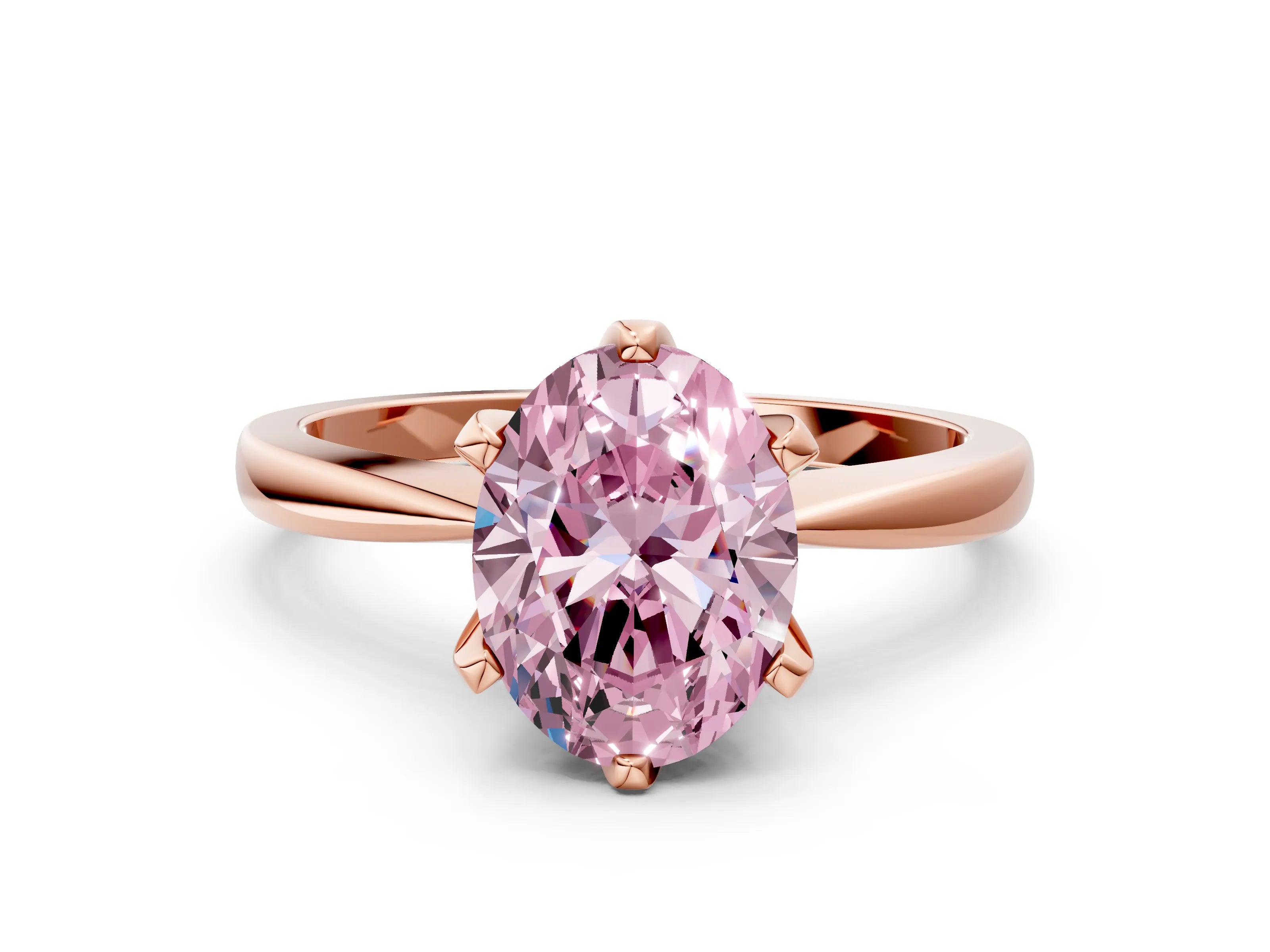 Rose gold Fancy Pink Oval Cut Solitaire Engagement Ring with Six-Prong Setting and Tapered Band
