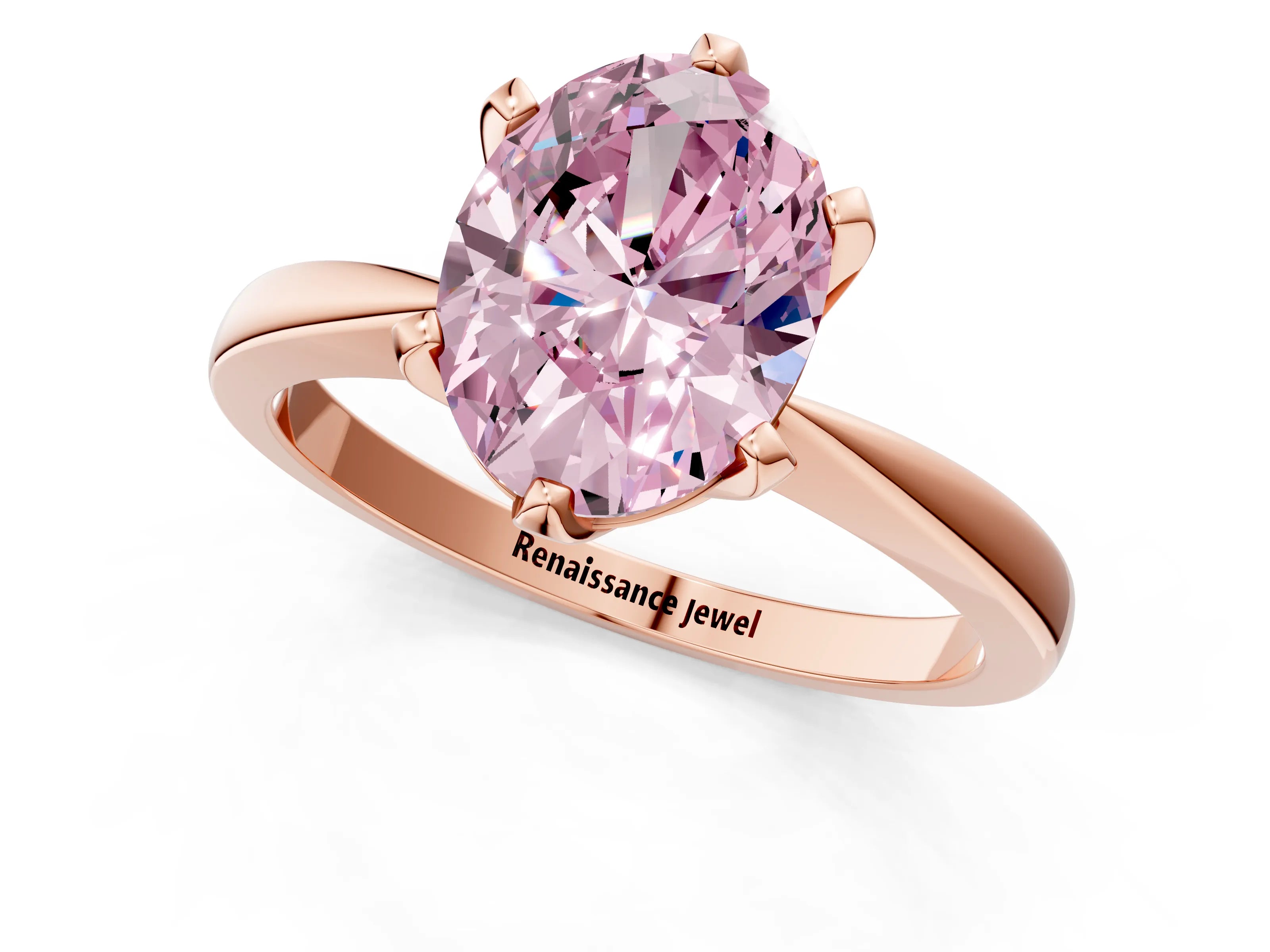 Rose gold Fancy Pink Oval Cut Solitaire Engagement Ring with Six-Prong Setting and Tapered Band_1