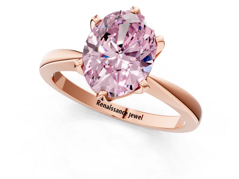 Rose gold Fancy Pink Oval Cut Solitaire Engagement Ring with Six-Prong Setting and Tapered Band_1
