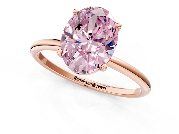 Rose gold Fancy Pink Oval  Cut Solitaire Engagement Ring with Thin Band and Four-Prong Setting