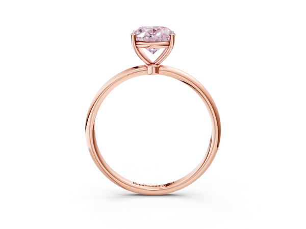 Rose gold Fancy Pink Oval  Cut Solitaire Engagement Ring with Thin Band and Four-Prong Setting
