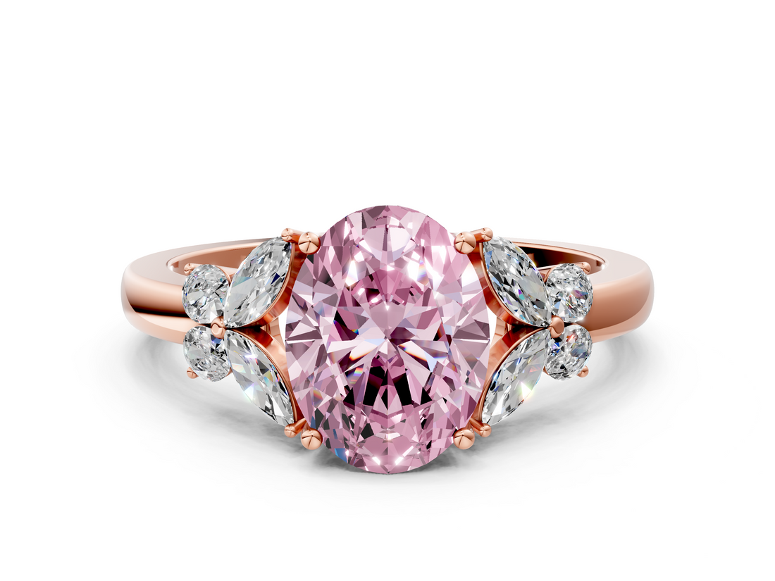 Rose gold Fancy Pink Oval  Cut Solitaire Floral Diamond Ring with Four-Prong Setting_37