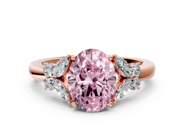 Rose gold Fancy Pink Oval  Cut Solitaire Floral Diamond Ring with Four-Prong Setting