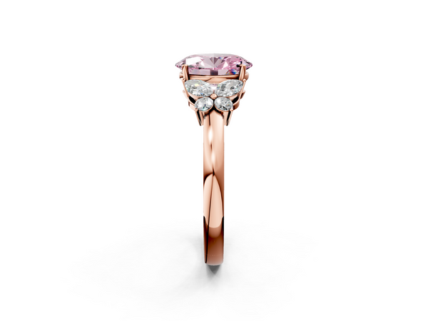 Rose gold Fancy Pink Oval  Cut Solitaire Floral Diamond Ring with Four-Prong Setting