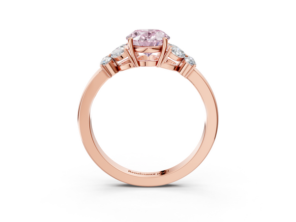 Rose gold Fancy Pink Oval  Cut Solitaire Floral Diamond Ring with Four-Prong Setting