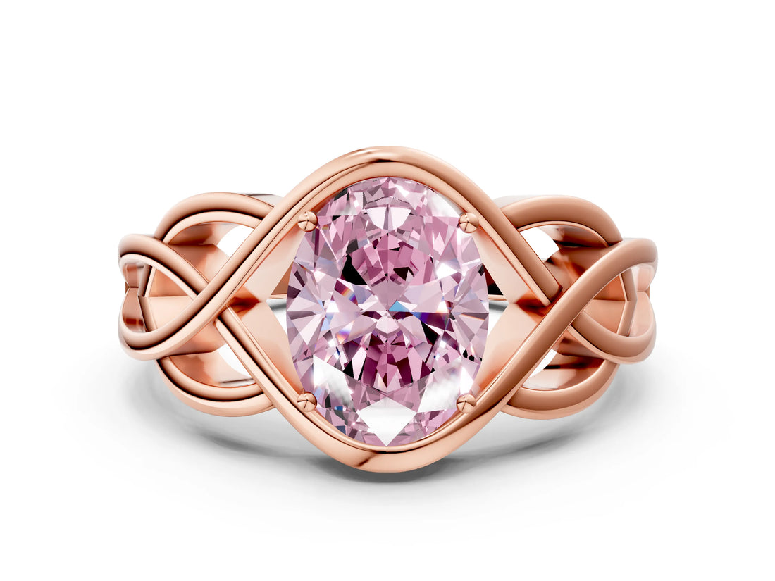 Rose gold Fancy Pink Oval Cut Solitaire Intertwined Band Prong Setting Ring