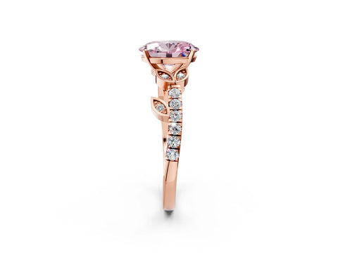 Rose gold Fancy Pink Oval Cut Solitaire Leaf-Inspired Diamond Ring with Pavé Band and Four-Prong Setting_2
