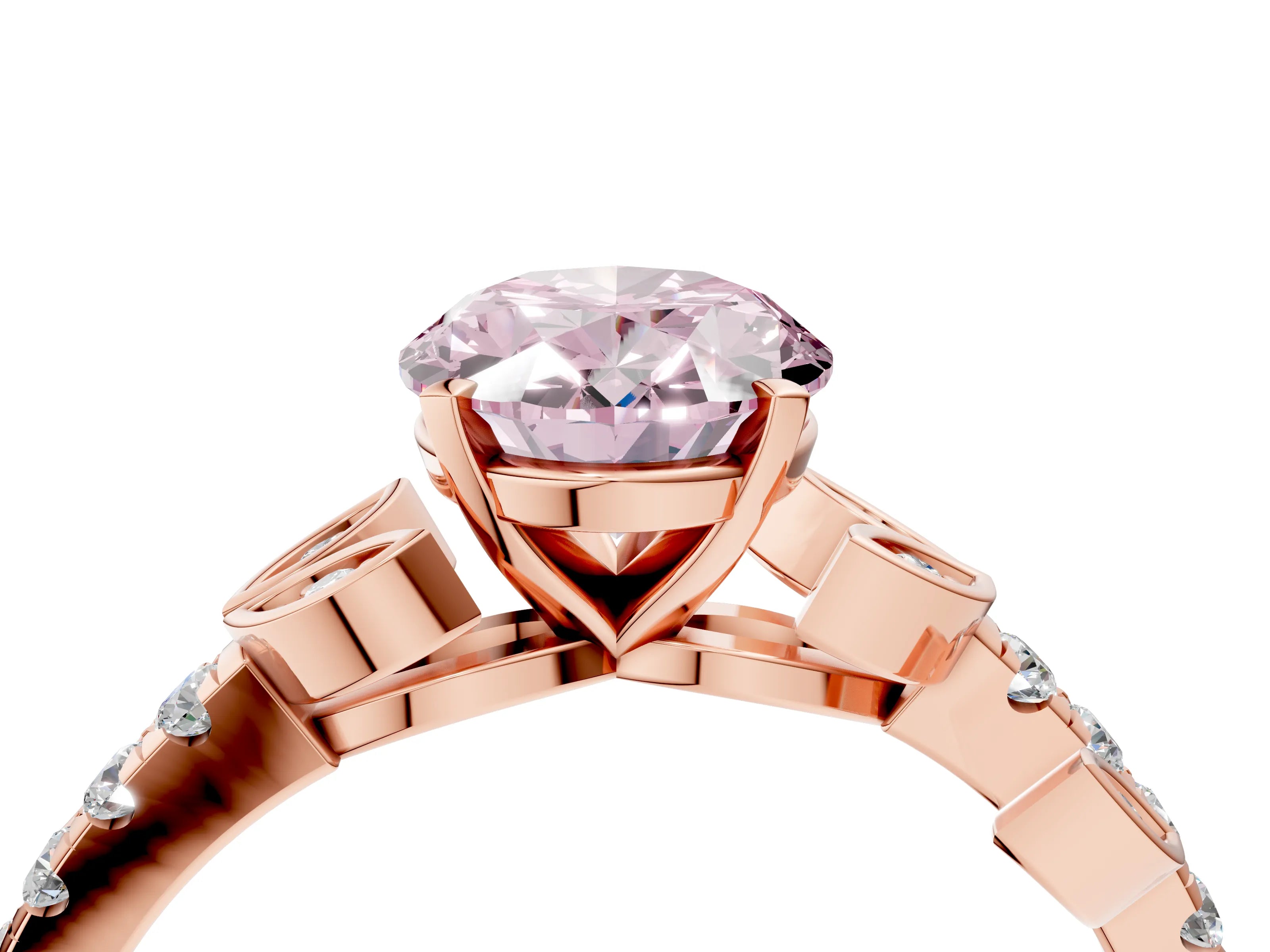 Rose gold Fancy Pink Oval Cut Solitaire Leaf-Inspired Diamond Ring with Pavé Band and Four-Prong Setting_4