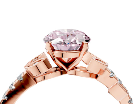 Rose gold Fancy Pink Oval Cut Solitaire Leaf-Inspired Diamond Ring with Pavé Band and Four-Prong Setting_4