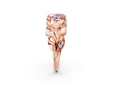 Rose gold Fancy Pink Oval Cut Solitaire Leaf-Inspired Engagement Ring with Prong Setting_14