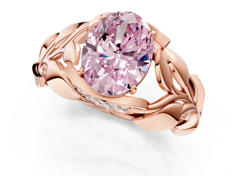 Rose gold Fancy Pink Oval Cut Solitaire Leaf-Inspired Engagement Ring with Prong Setting_1