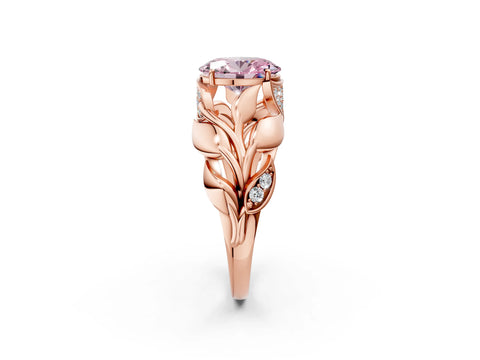 Rose gold Fancy Pink Oval Cut Solitaire Leaf-Inspired Engagement Ring with Prong Setting_2