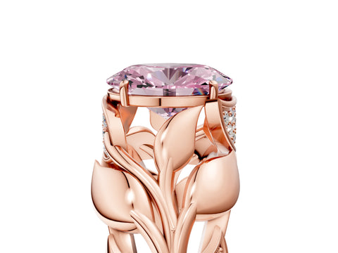 Rose gold Fancy Pink Oval Cut Solitaire Leaf-Inspired Engagement Ring with Prong Setting_5