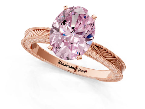 Rose gold Fancy Pink Oval Cut Solitaire Milgrain Engraved Band with Four-Prong Setting_1