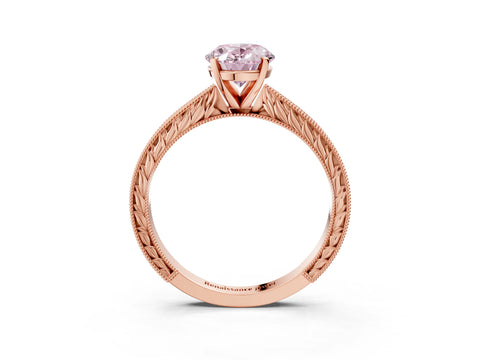 Rose gold Fancy Pink Oval Cut Solitaire Milgrain Engraved Band with Four-Prong Setting_3