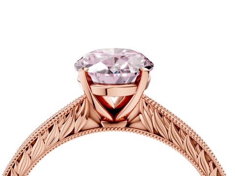 Rose gold Fancy Pink Oval Cut Solitaire Milgrain Engraved Band with Four-Prong Setting_4