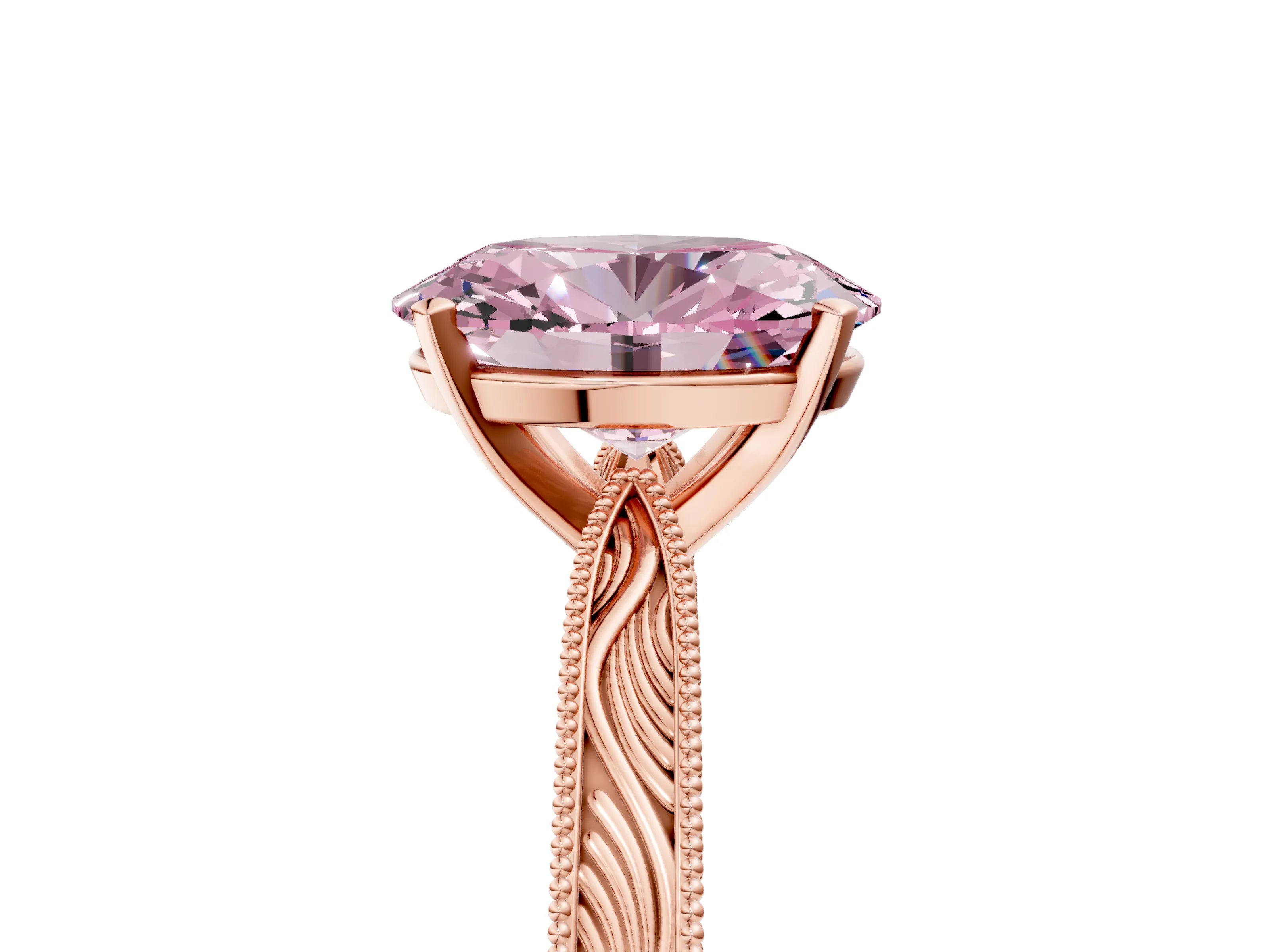 Rose gold Fancy Pink Oval Cut Solitaire Milgrain Engraved Band with Four-Prong Setting_5