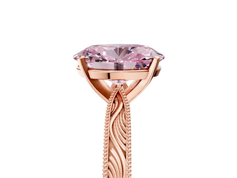 Rose gold Fancy Pink Oval Cut Solitaire Milgrain Engraved Band with Four-Prong Setting_5