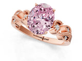 Rose gold Fancy Pink Oval Cut Solitaire Milgrain Leaf Band with Prong Setting_1