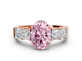 Rose gold Fancy Pink Oval Cut Solitaire Princess Side Stone Engraved Band Prong Setting Ring