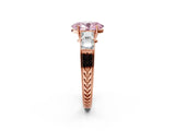 Rose gold Fancy Pink Oval Cut Solitaire Princess Side Stone Engraved Band Prong Setting Ring_2
