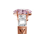 Rose gold Fancy Pink Oval Cut Solitaire Princess Side Stone Engraved Band Prong Setting Ring_5